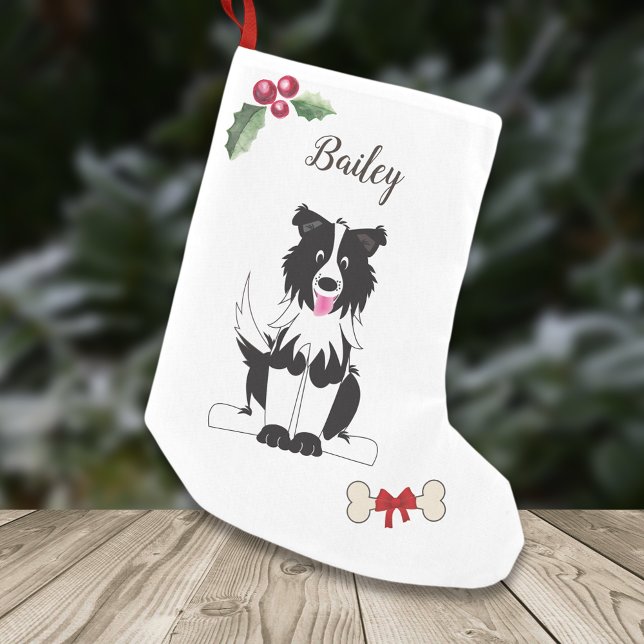 Cute Border Collie Dog Monogram Small Christmas Stocking (Creator Uploaded)