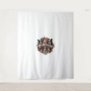 Cute Border Collie Dogs Christmas Wreath Holiday P Tapestry
