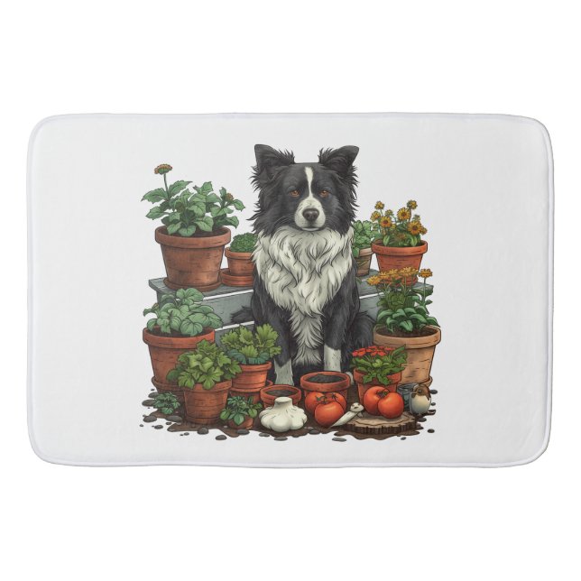 Cute Border Collie Gardening Bath Mat (Front)