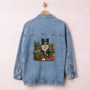 Cute Border Collie Gardening Denim Jacket