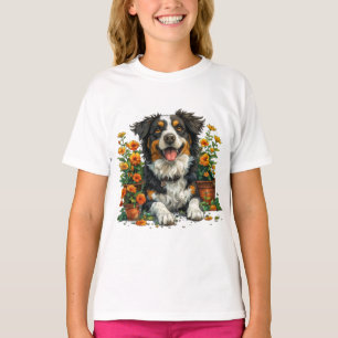 Cute Border Collie In Flowers T-Shirt