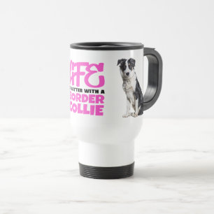 Cute Border Collie Lover Black White Puppy Dog Travel Mug