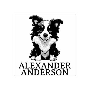 Cute Border Collie Personalise Rubber Stamp