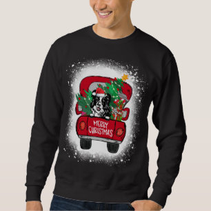 Cute Border Collie Red Truck Merry Christmas Bleac Sweatshirt