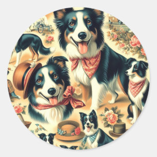 Cute Border Collie Seamless Classic Round Sticker