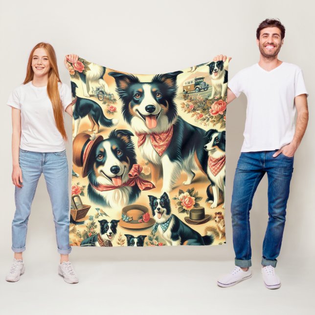 Cute Border Collie Seamless Fleece Blanket (In Situ)