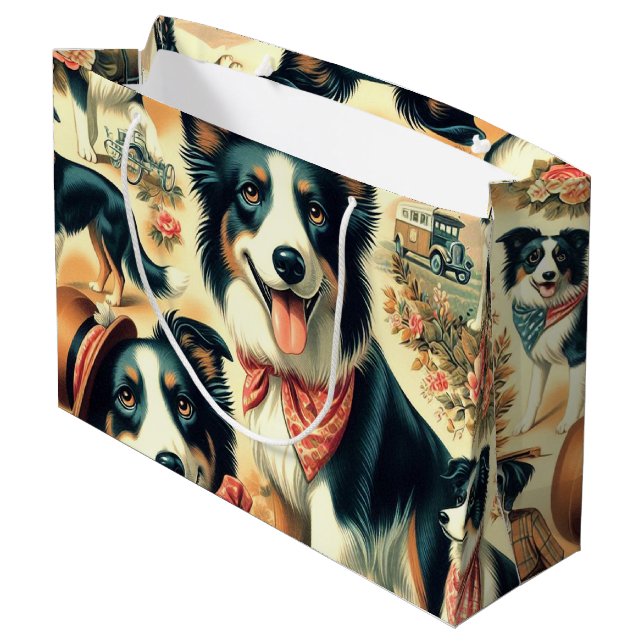Cute Border Collie Seamless Large Gift Bag (Back Angled)