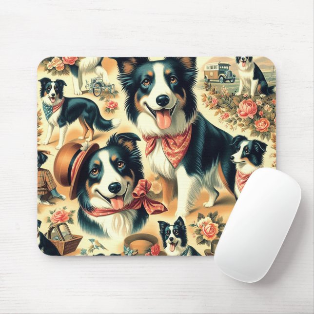Cute Border Collie Seamless Mouse Pad (With Mouse)