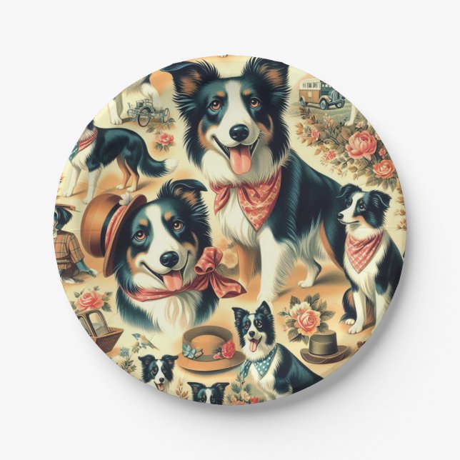 Cute Border Collie Seamless Paper Plate (Front)