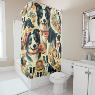 Cute Border Collie Seamless Shower Curtain