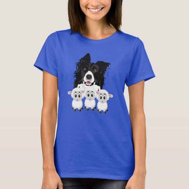 Cute Border Collie & Sheep T-Shirt (Front)