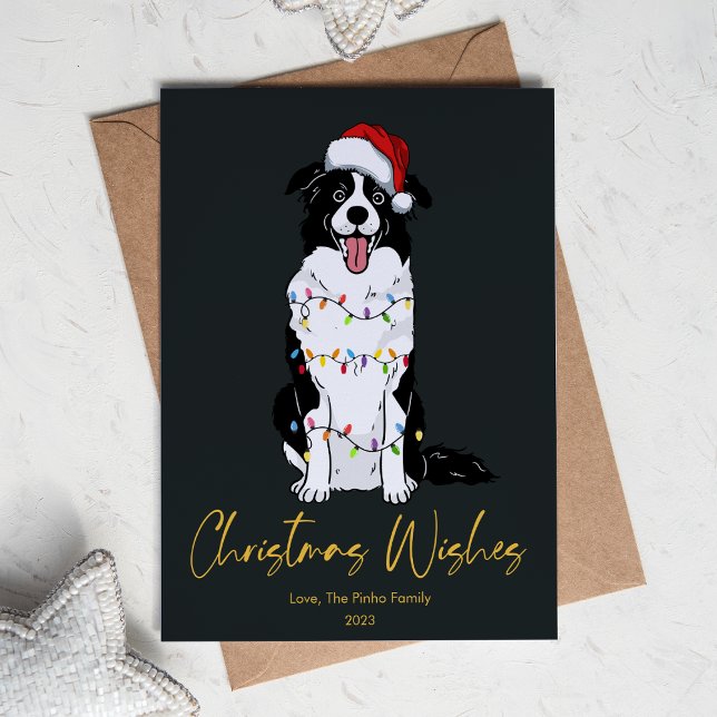  Cute Border Collie Tree Christmas Flat Holiday Card (Creator Uploaded)