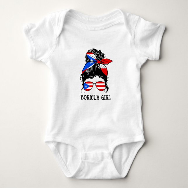 Cute Boricua Girl Puerto Rico Flag  Baby Bodysuit (Front)