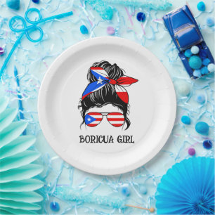 Cute Boricua Girl Puerto Rico Flag  Paper Plate