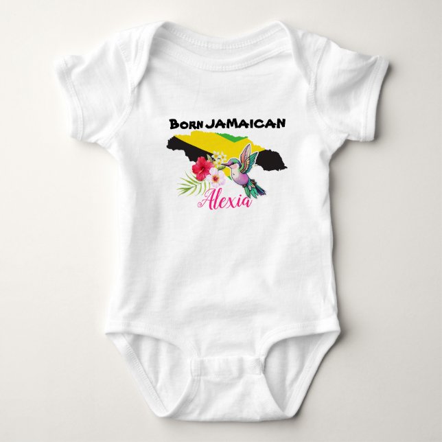 Cute Born Jamaican Personalised Name T-Shirt Baby Bodysuit (Front)