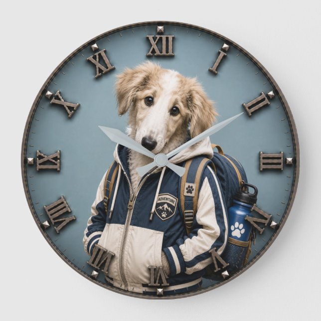 Cute Borzoi Puppy  Large Clock (Front)