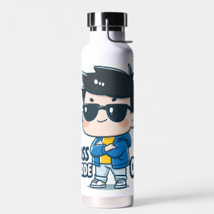 Cute Boss Mode On Funny Cartoon Sticker Water Bottle