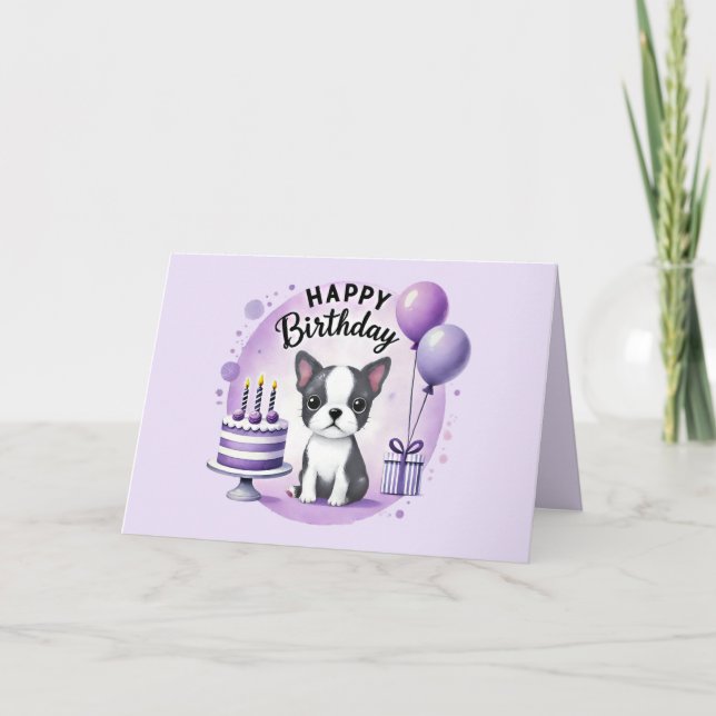 Cute Boston Terrier Birthday Card  (Front)