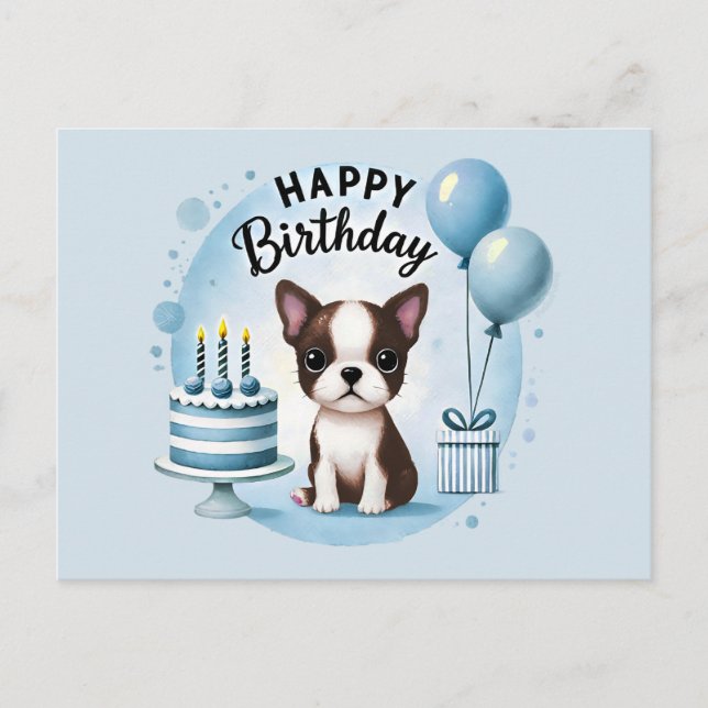 Cute Boston Terrier Birthday PostCard  (Front)