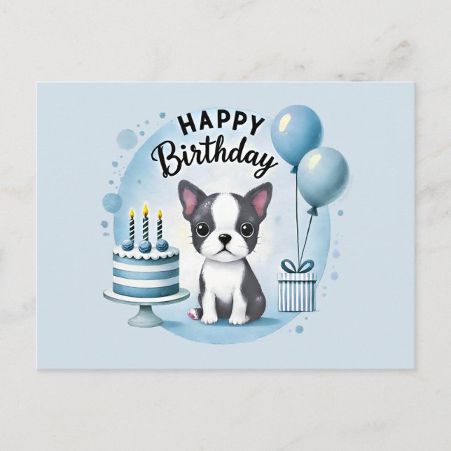 Cute Boston Terrier Birthday PostCard  (Front)