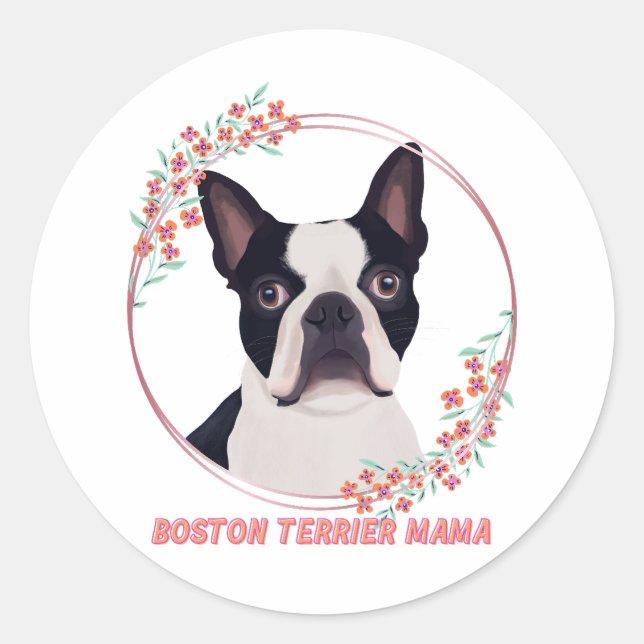 Cute Boston Terrier - Boston Terrier Mama Classic Round Sticker (Front)