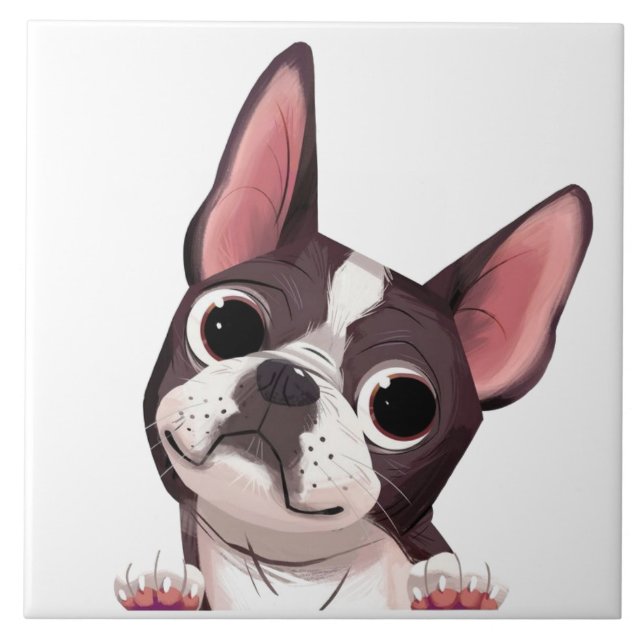 Cute Boston Terrier Ceramic Tile (Front)
