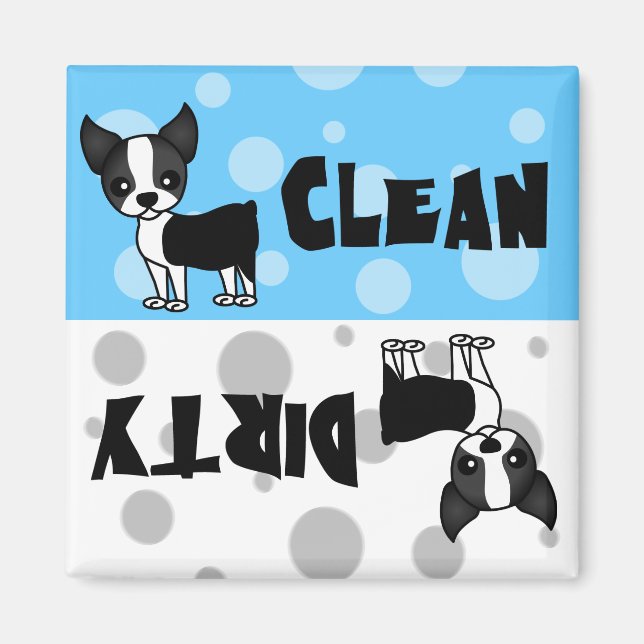 Cute Boston Terrier Clean Dirty Dishwasher Magnet (Front)