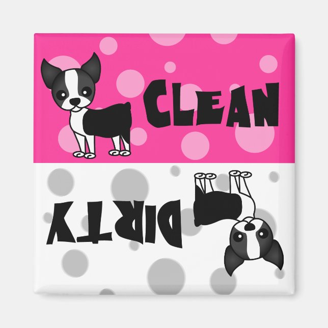 Cute Boston Terrier Clean Dirty Dishwasher Magnet (Front)