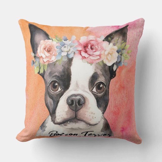 Cute Boston Terrier Dog Cushion (Front)