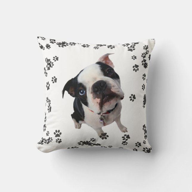 Cute boston terrier dog decorative pillow (Front)