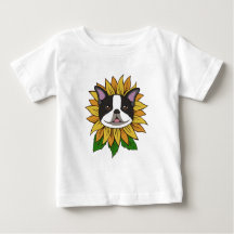Cute Boston Terrier Dog Face on Sunflower
