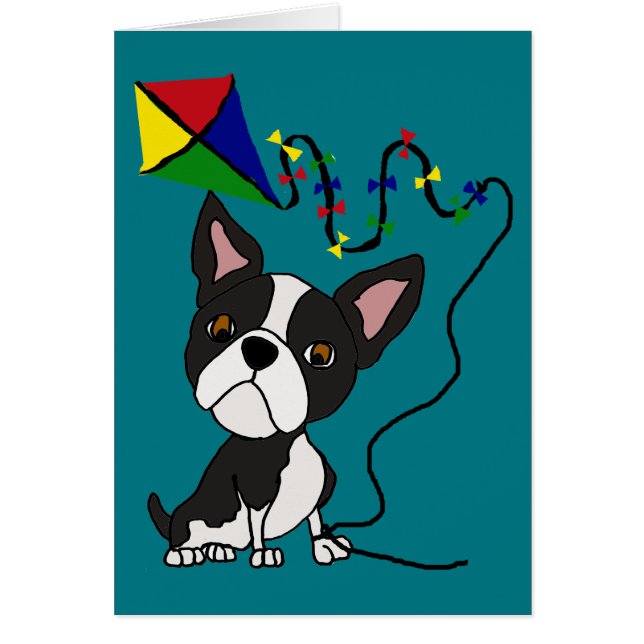 Cute Boston Terrier Dog Flying Kite (Front)