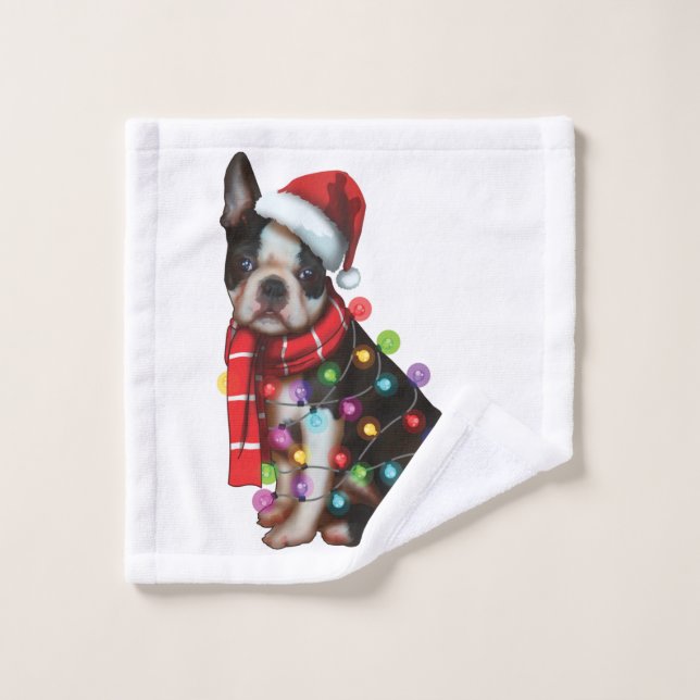 Cute Boston Terrier Dog Funny Xmas Holiday Gifts Wash Cloth (Wash Cloth)