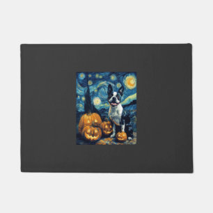 Cute Boston Terrier Dog Halloween Jack O Lantern P Doormat