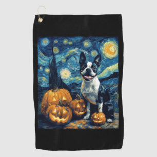 Cute Boston Terrier Dog Halloween Jack O Lantern P Golf Towel