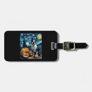Cute Boston Terrier Dog Halloween Jack O Lantern P Luggage Tag