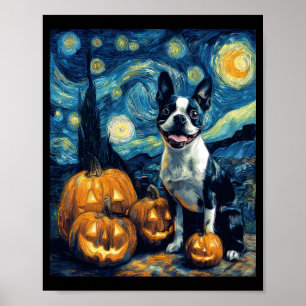 Cute Boston Terrier Dog Halloween Jack O Lantern P Poster