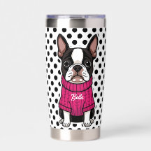 Cute Boston Terrier Dog Pink Sweater Personalised 