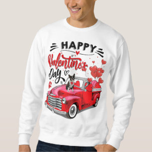 Cute Boston Terrier Dog Red Truck Happy Valentine' Sweatshirt