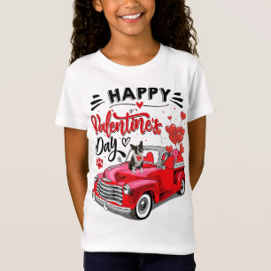 Cute Boston Terrier Dog Red Truck Happy Valentine' T-Shirt