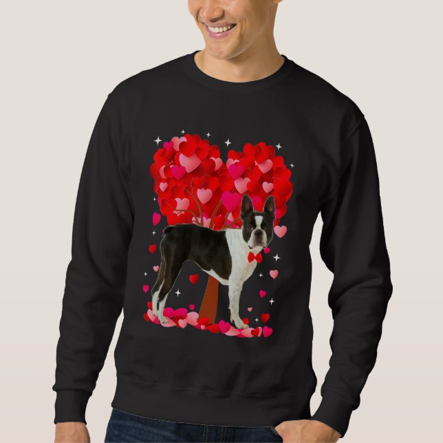 Cute Boston Terrier Dog Valentines Day Heart Puppy Sweatshirt (Front)