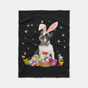Cute Boston Terrier Easter Day Bunny Eggs Easter Fleece Blanket