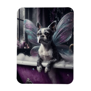 Cute Boston Terrier Fairy  in a Purple Bathtub Magnet