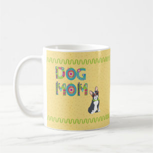 Cute Boston Terrier Fun Colourful Floral Name Coffee Mug