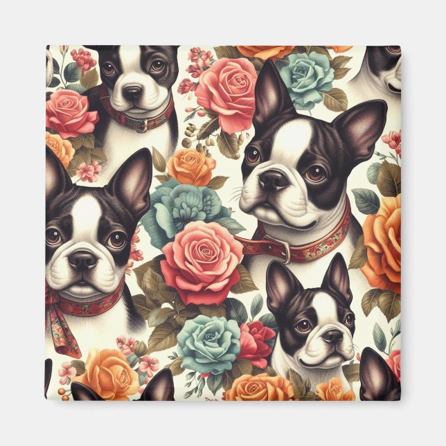 Cute Boston Terrier Illustration Magnet (Front)
