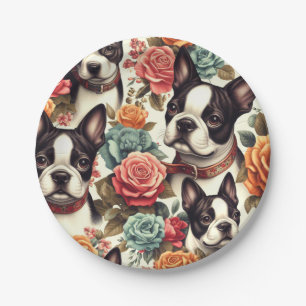 Cute Boston Terrier Illustration Paper Plate