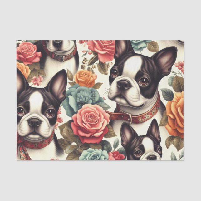 Cute Boston Terrier Illustration Tissue Paper (Front)