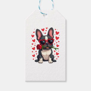 Cute Boston Terrier in Glasses Rose Valentine's Da Gift Tags