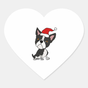 Cute Boston Terrier in Santa Hat Christmas Cartoon Heart Sticker
