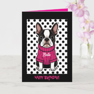 Cute Boston Terrier Personalised Folded Birthday Card